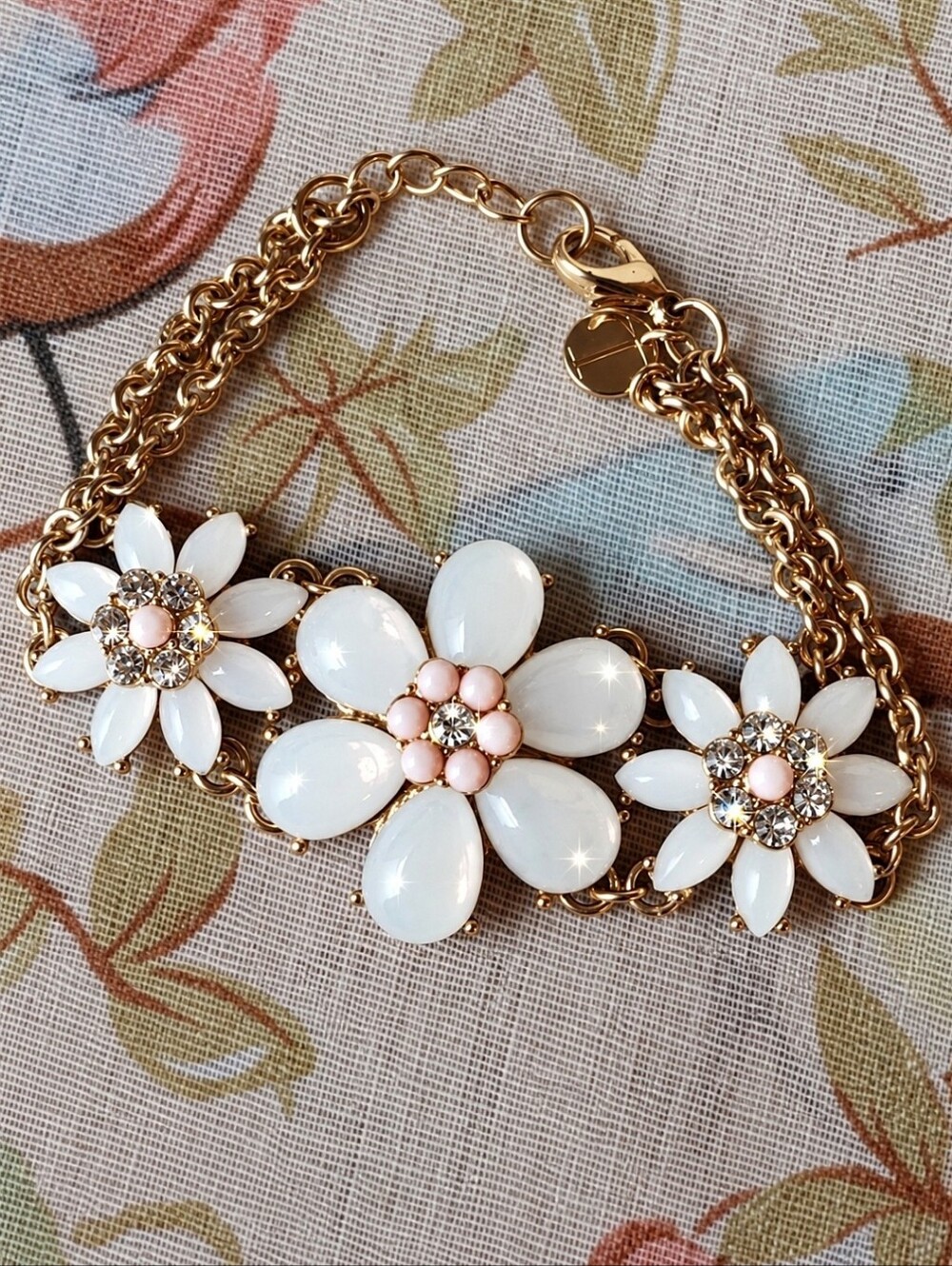 Talbot's Acrylic Teardrop Stones Rhinestone Nude Pink Flowers Statement Bracelet